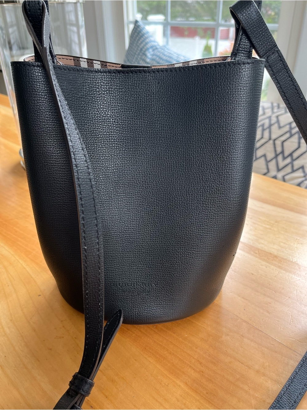 Classic Black Burberry Calfskin Lorne Bucket Crossbody Bag